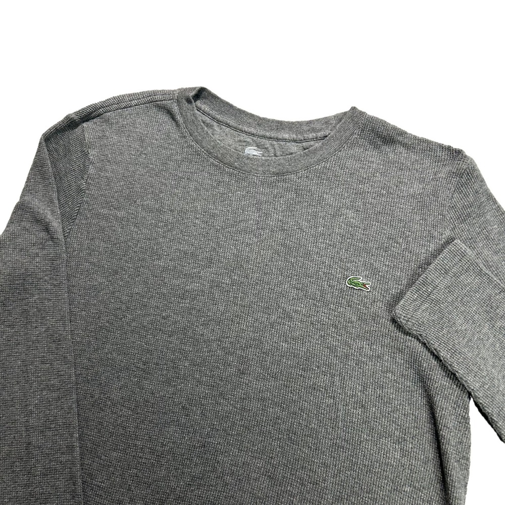 Lacoste Thermal Shirt Men Sz 5 (M/L) Gray Waffle Knit Long Sleeve Crocodile Logo